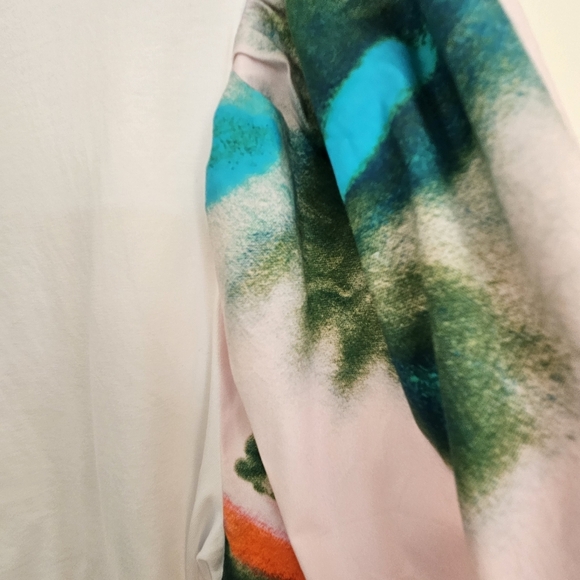 Tanya Taylor 3X White Tee Elevated T Shirt Watercolor Puff Sleeve Organic Cotton - Picture 7 of 12